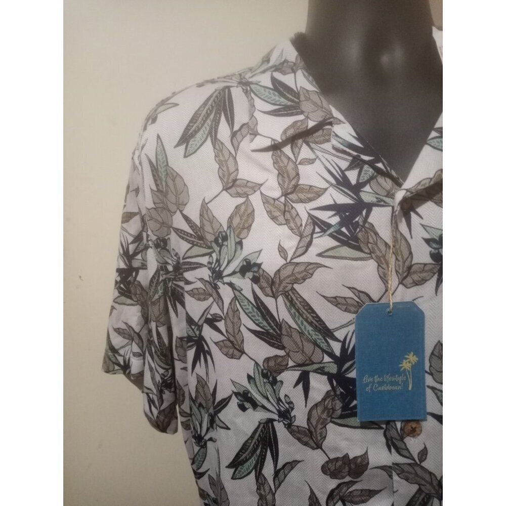 New Caribbean Roundtree & Yorke Silk Blend Gray Tropical Floral Camp Shirt XL - Picture 8 of 16
